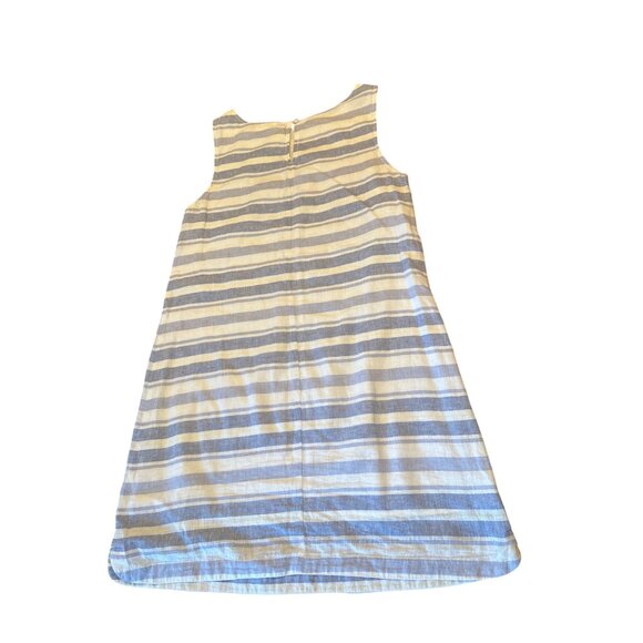 Beach Lunch Lounge Blue White Striped Sleeveless Linen Blend Dress Med Coastal - Picture 5 of 5